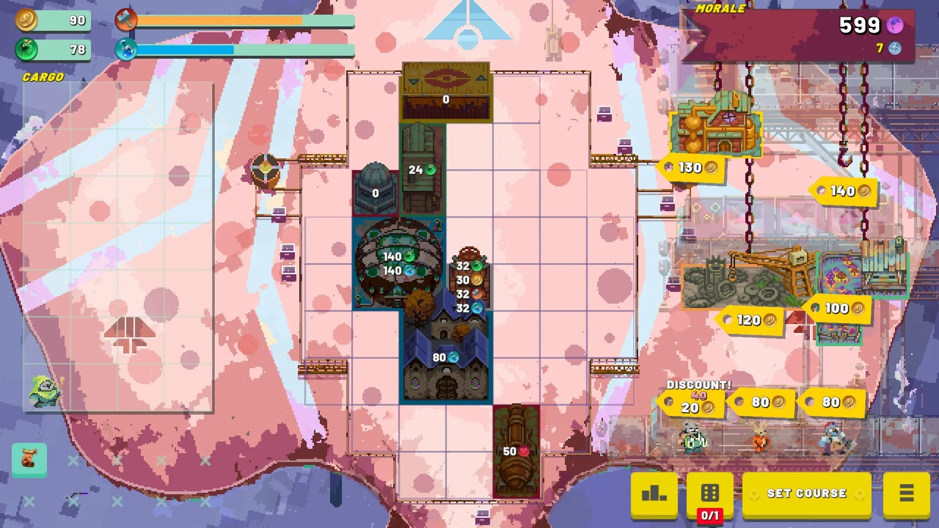 Exark gameplay screenshot showing the ark-ship and early resource buildings